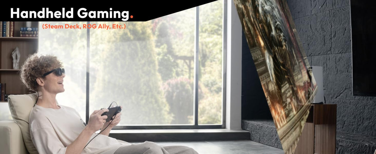 VITURE Pro glasses used with a compatible handheld gaming console