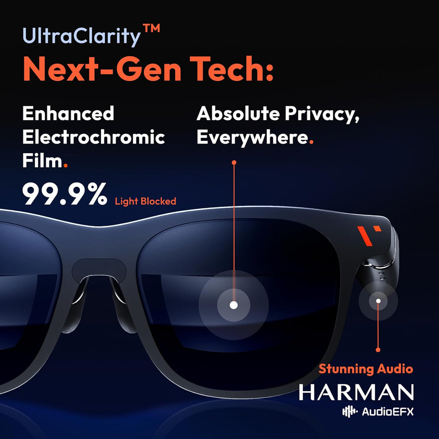 VITURE Pro electrochromic lens and HARMAN audio feature illustration